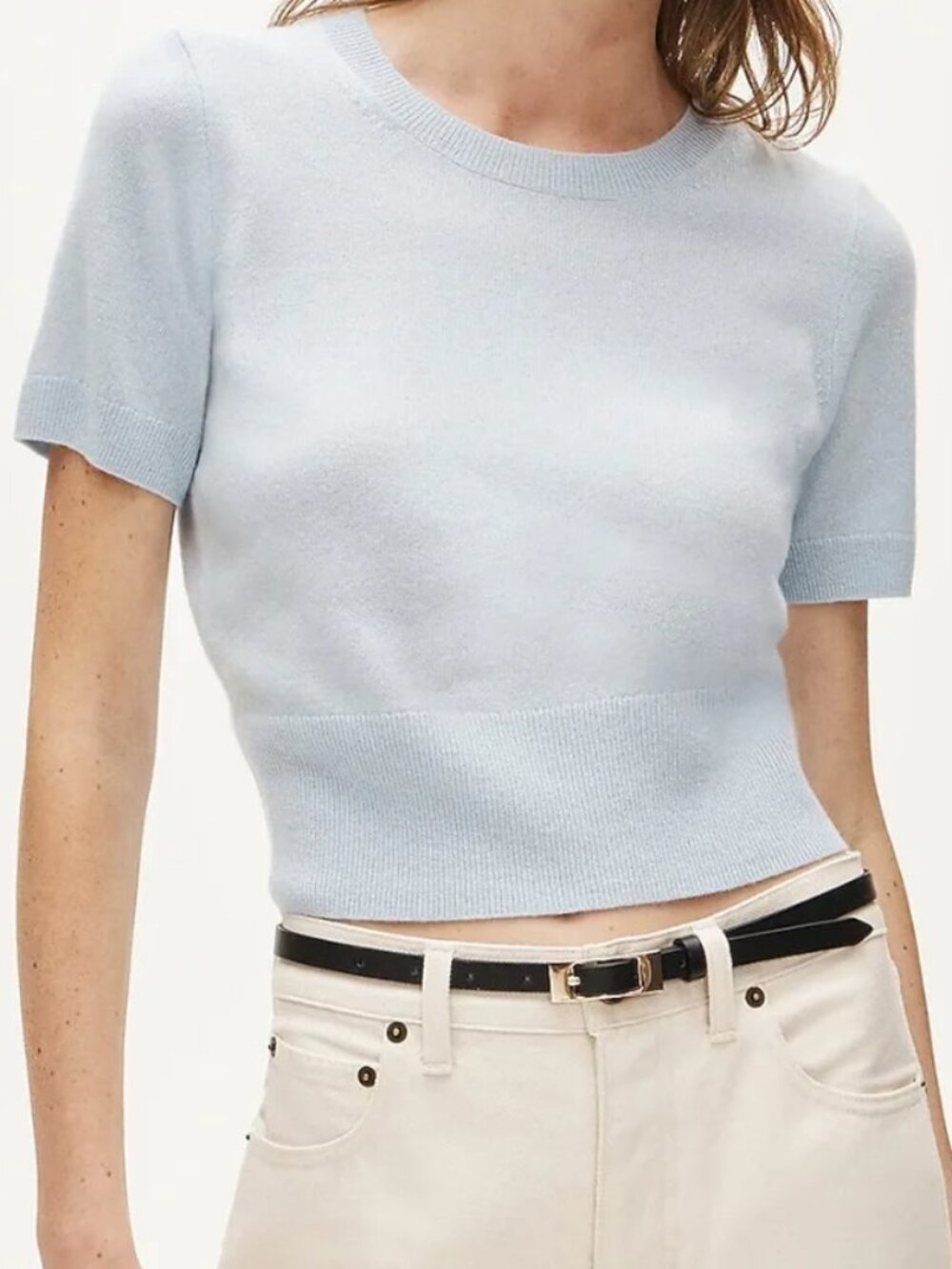 J.Crew Cashmere Shrunken T-shirt Light Blue Size M